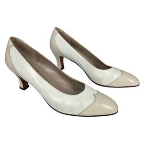 SALVATORE FERRAGAMO VINTAGE 80s TWO‑TONE LEATHER PUMPS – SIZE 7 AA – 2.5" HEEL